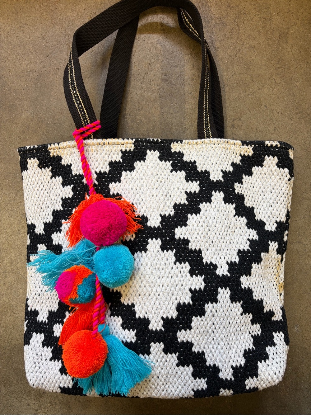 Camel Threads Tote with Pom-Pom Tassel
